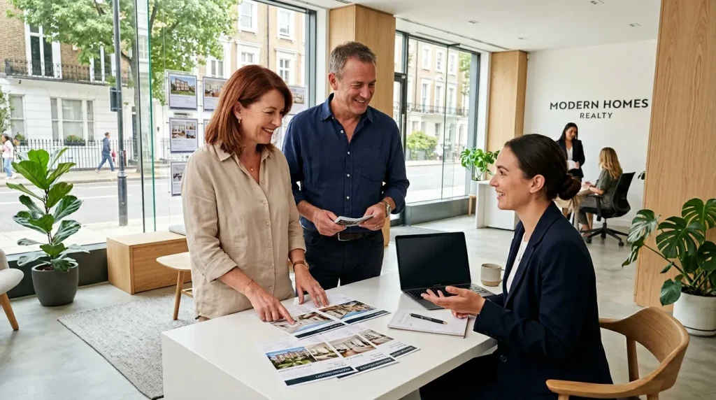 Agents immobiliers présentant des propriétés à des clients potentiels