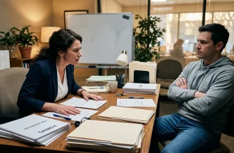 Femme en costume et homme en hoodie discutent autour d'un bureau