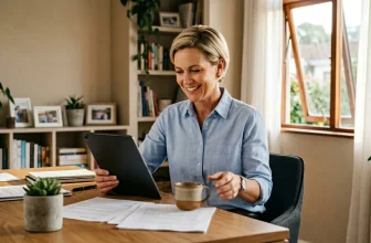 Femme souriante utilisant une tablette à son bureau