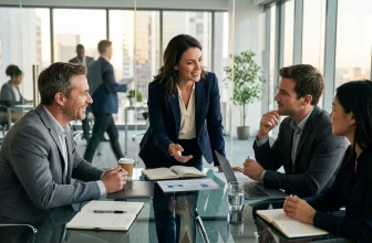 Quatre professionnels discutent autour d'une table dans un bureau contemporary
