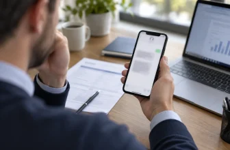 Personne contrôlant prudemment un SMS de recouvrement sur son téléphone.