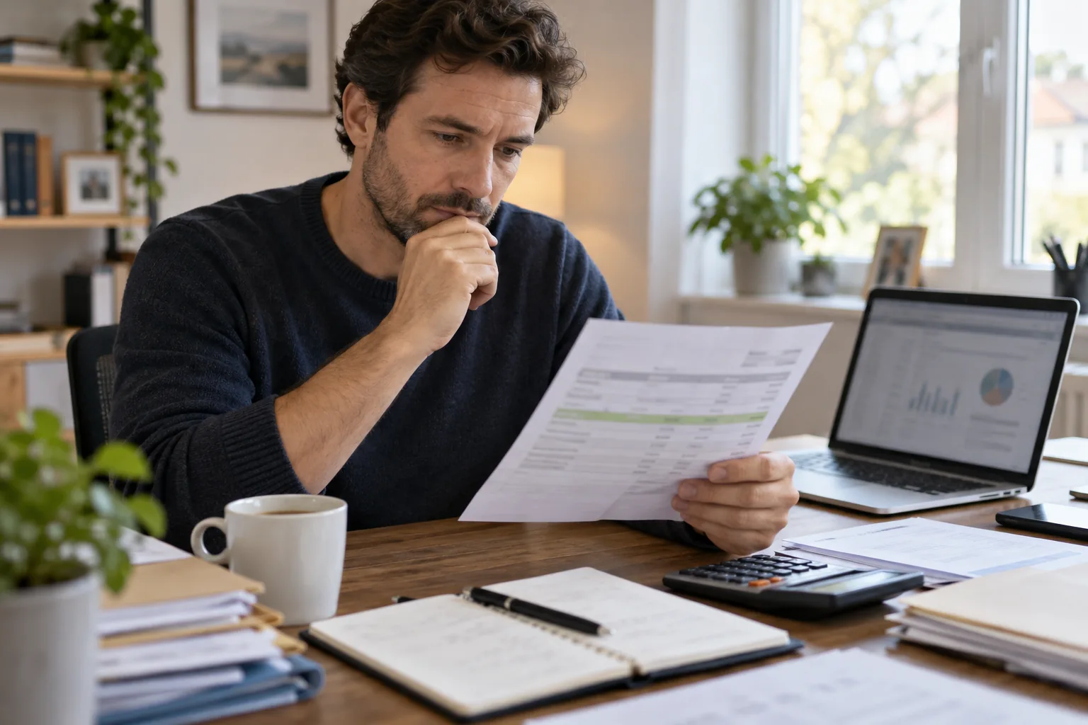 Personne vérifiant un relevé lié à une opération de remboursement.